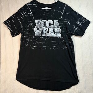 Rocawear Mens Black Graphic T Shirt XL Short Sleeve Streetwear Zippers Y2K Style